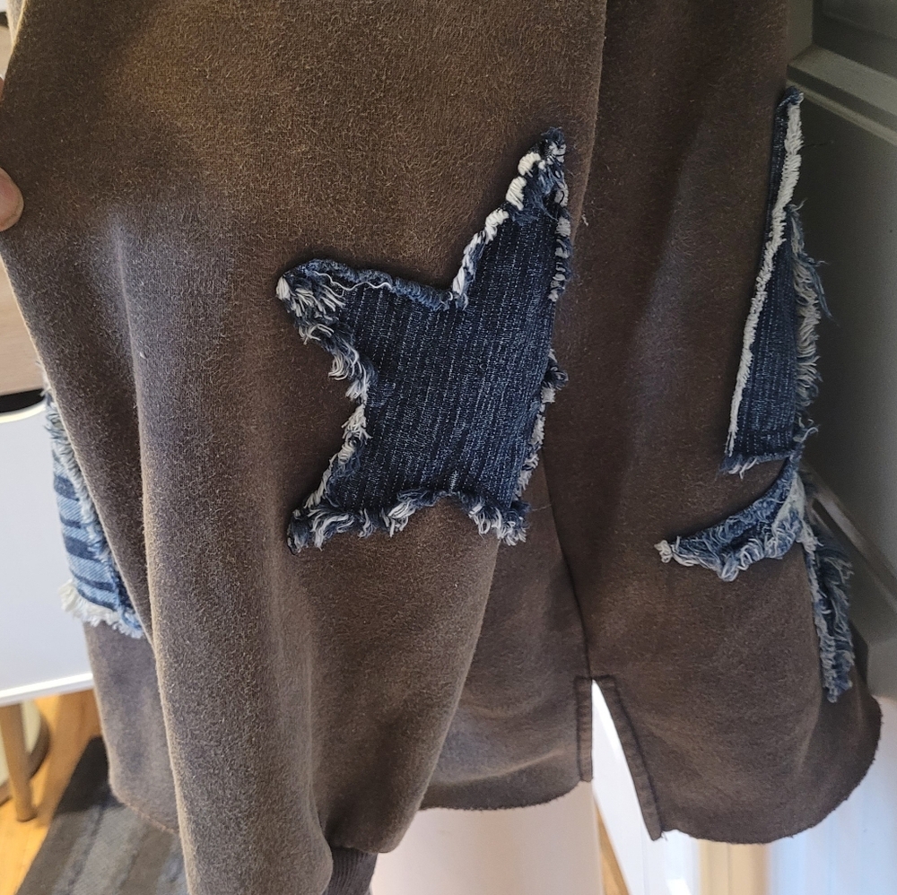 OLI & HALI Hoodie w/Denim Star Patchwork, EUC, S(Overszd), Cute+Comfy🤎🩶💙 - Picture 11 of 16